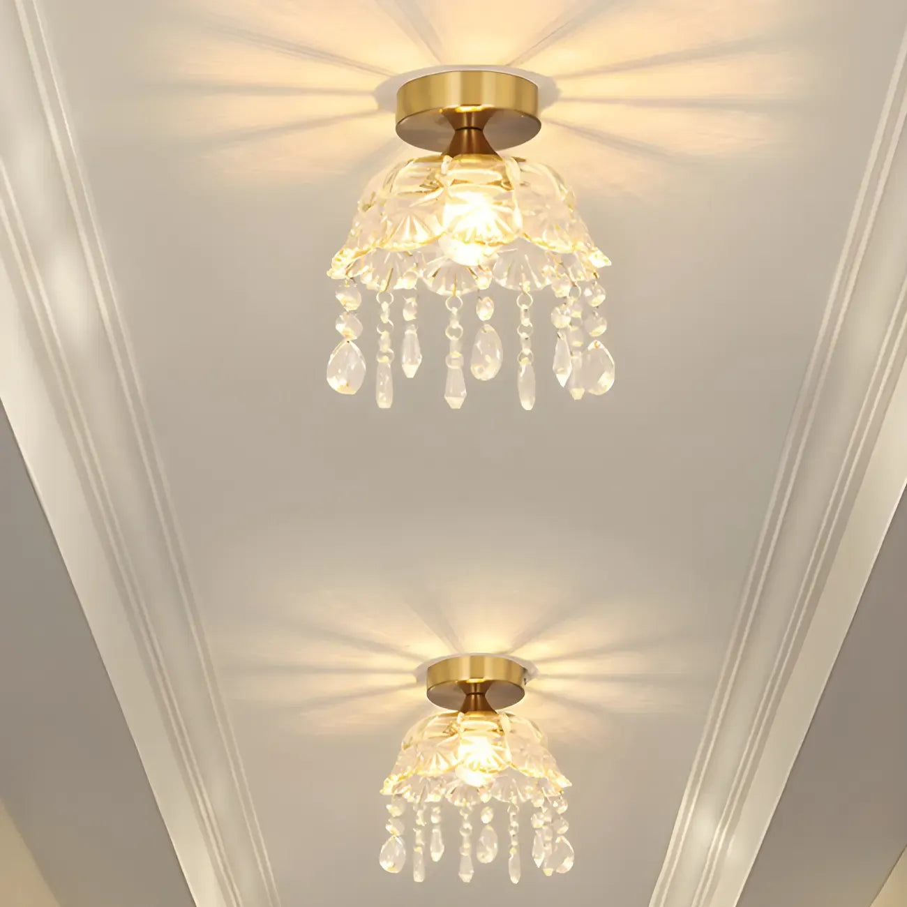 Elegant Golden Crystal Flower Dome Semi Flush Ceiling Light