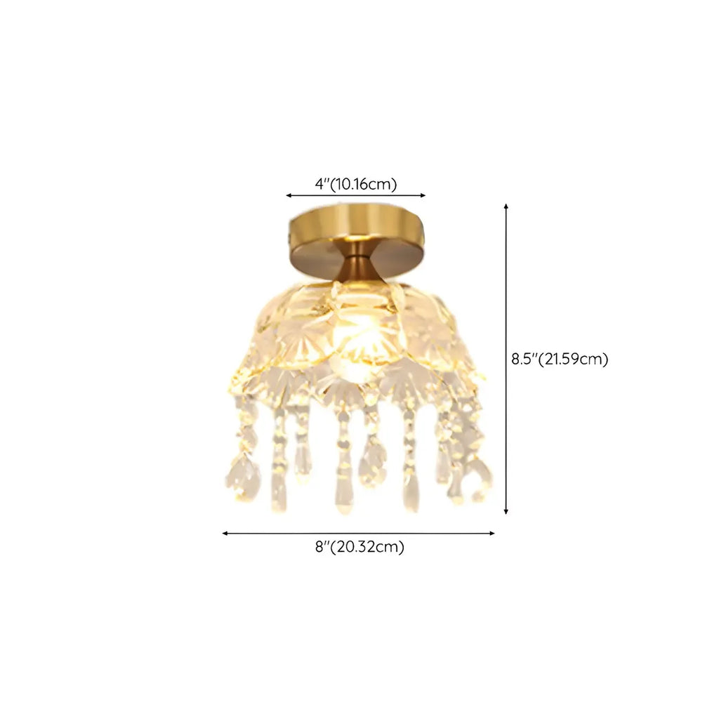Elegant Golden Crystal Flower Dome Semi Flush Ceiling Light