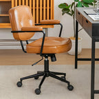 Modern Brown Leather Swivel Low-Back Office Chair