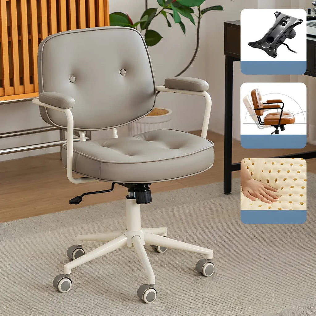 Modern Brown Leather Swivel Low-Back Office Chair