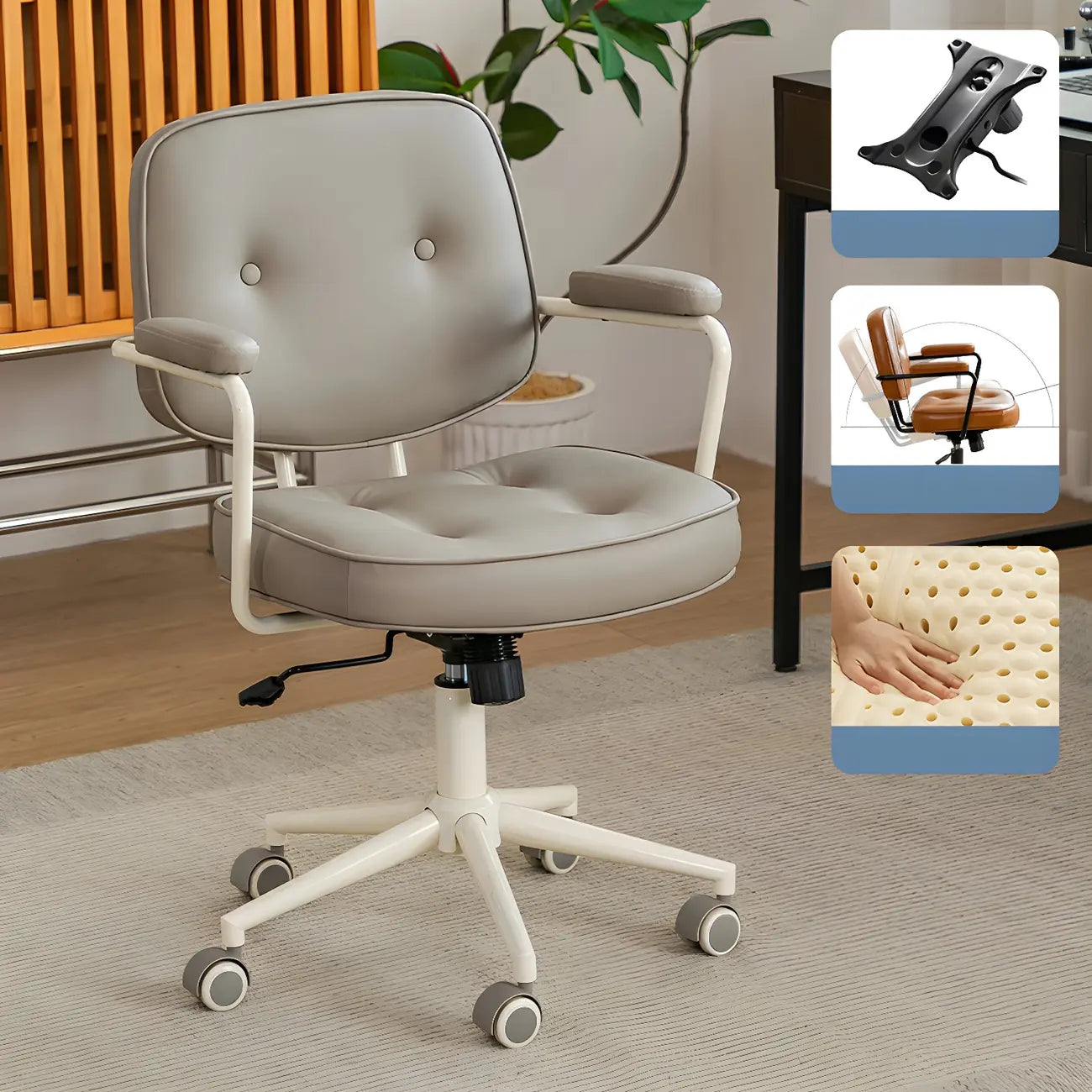 Modern Brown Leather Swivel Low-Back Office Chair