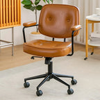 Modern Brown Leather Swivel Low-Back Office Chair