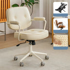 Modern Brown Leather Swivel Low-Back Office Chair