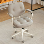 Modern Brown Leather Swivel Low-Back Office Chair