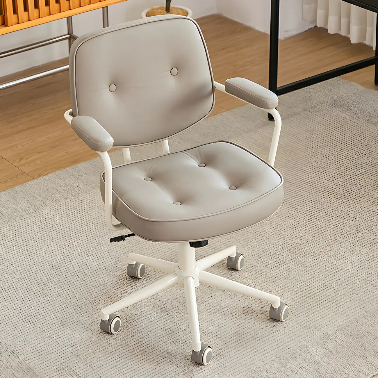 Modern Brown Leather Swivel Low-Back Office Chair