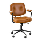 Modern Brown Leather Swivel Low-Back Office Chair