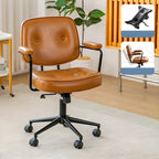 Modern Brown Leather Swivel Low-Back Office Chair