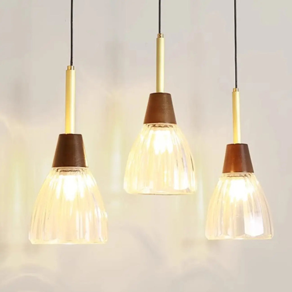 Modern Glass Dome Island Pendant Light in Walnut