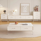 Contemporary White Wooden TV Stand with Drawers and Cabinet