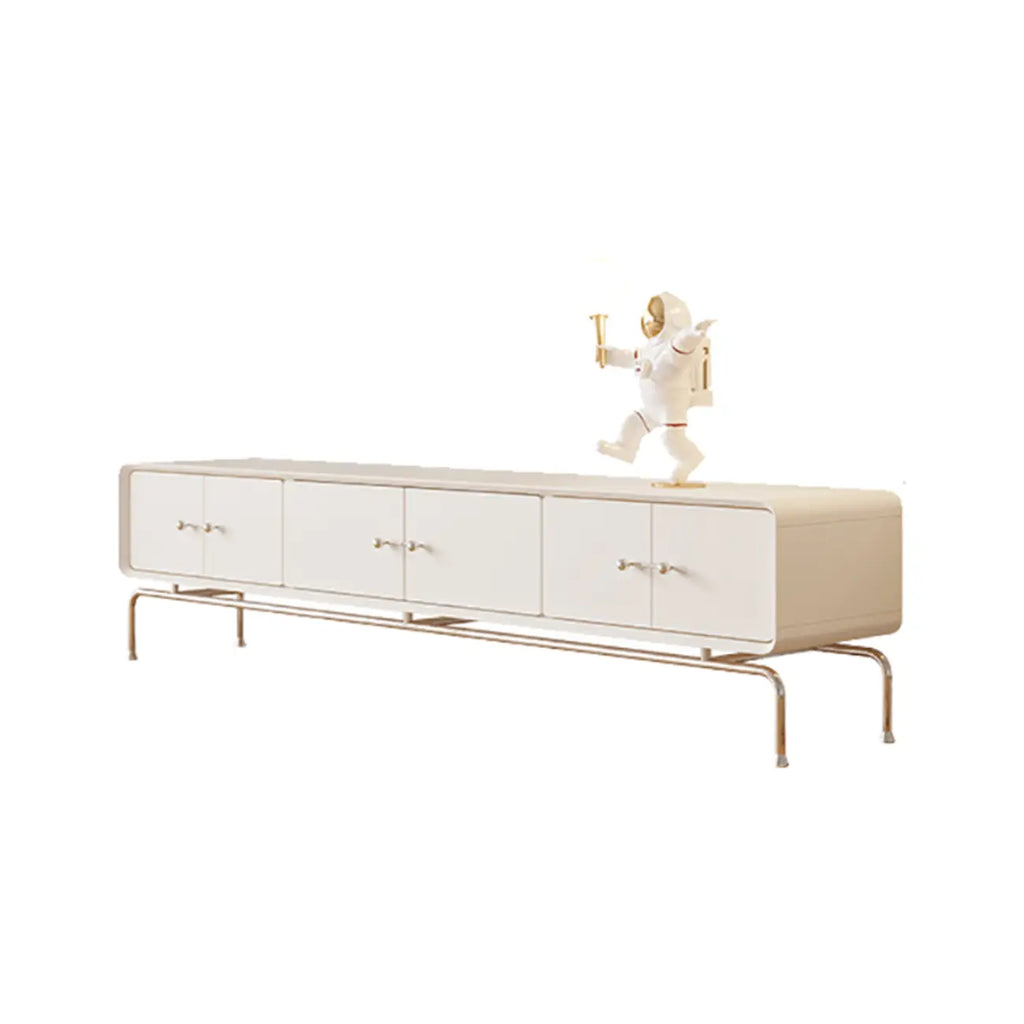 Contemporary White Wooden TV Stand with Drawers and Cabinet