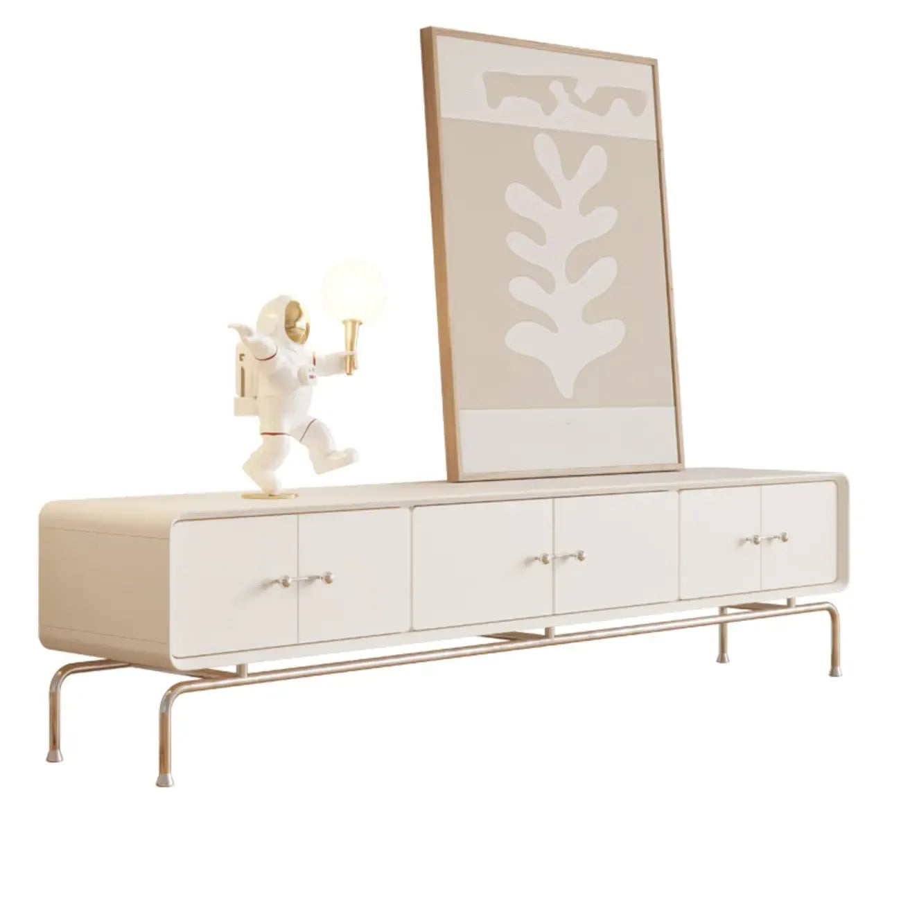Contemporary White Wooden TV Stand with Drawers and Cabinet