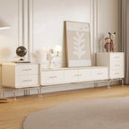 Contemporary White Wooden TV Stand with Drawers and Cabinet