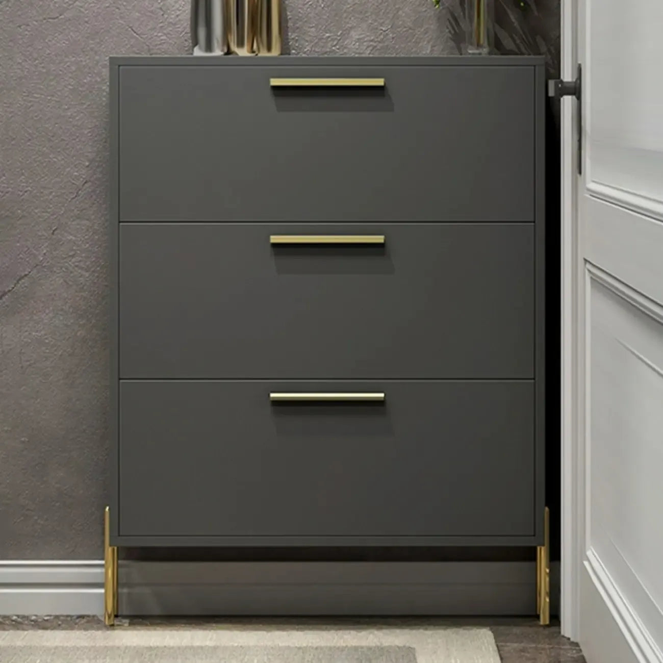 3-Tier Narrow Dark Gray Drop-Front Wood Shoe Cabinet