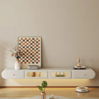 Minimalist Wooden Floating TV Stand with Lighting & Drawers