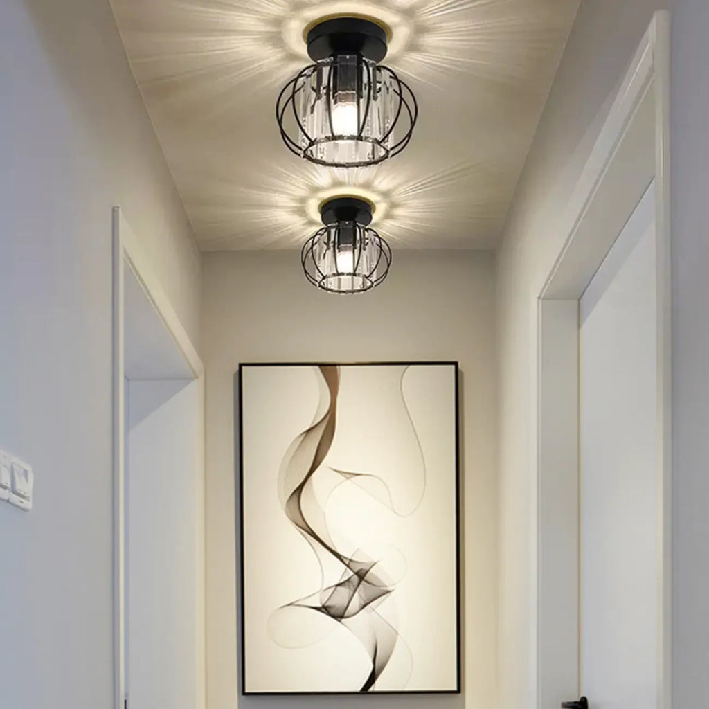 Modern Black Crystal Semi-Flush Ceiling Light Fixture for Aisle