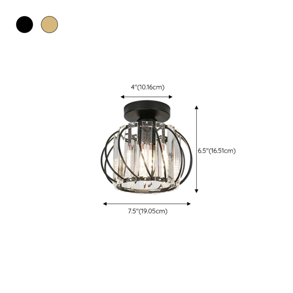 Modern Black Crystal Semi-Flush Ceiling Light Fixture for Aisle