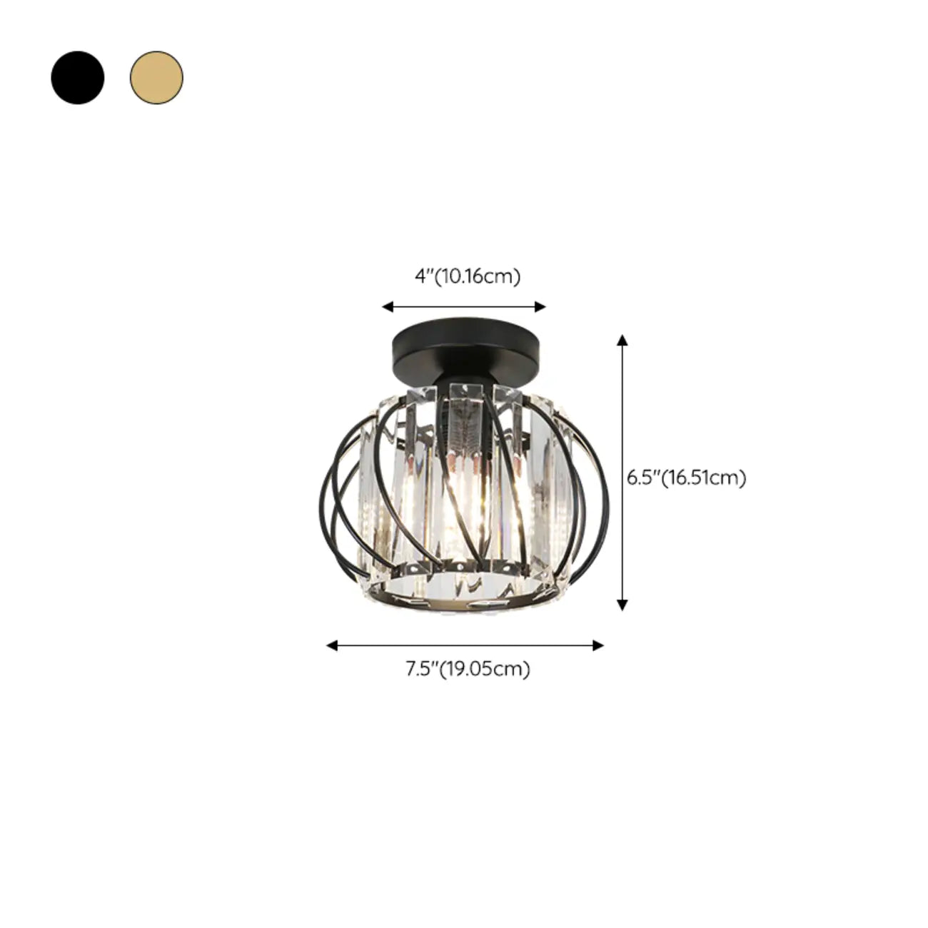 Modern Black Crystal Semi-Flush Ceiling Light Fixture for Aisle