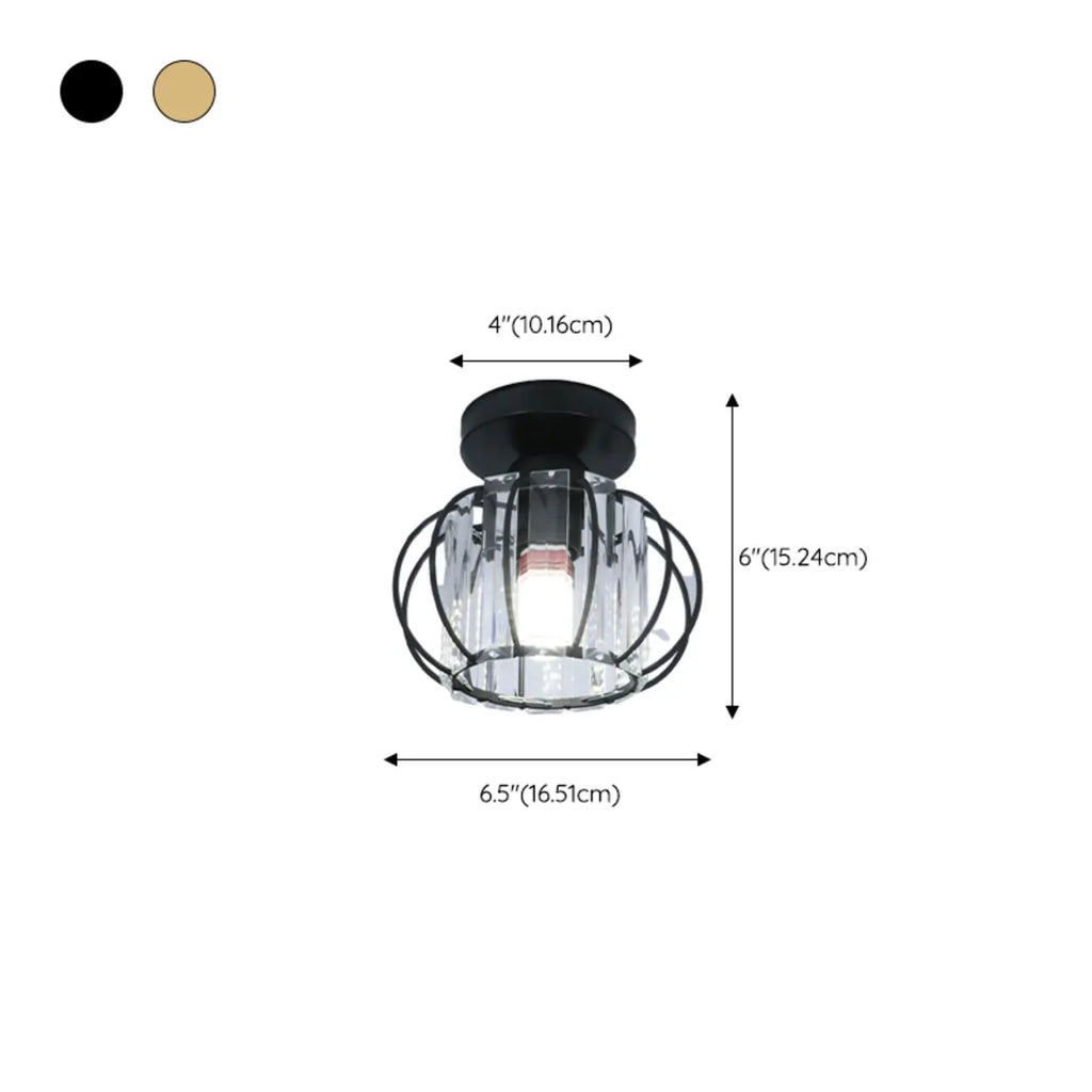 Modern Black Crystal Semi-Flush Ceiling Light Fixture for Aisle