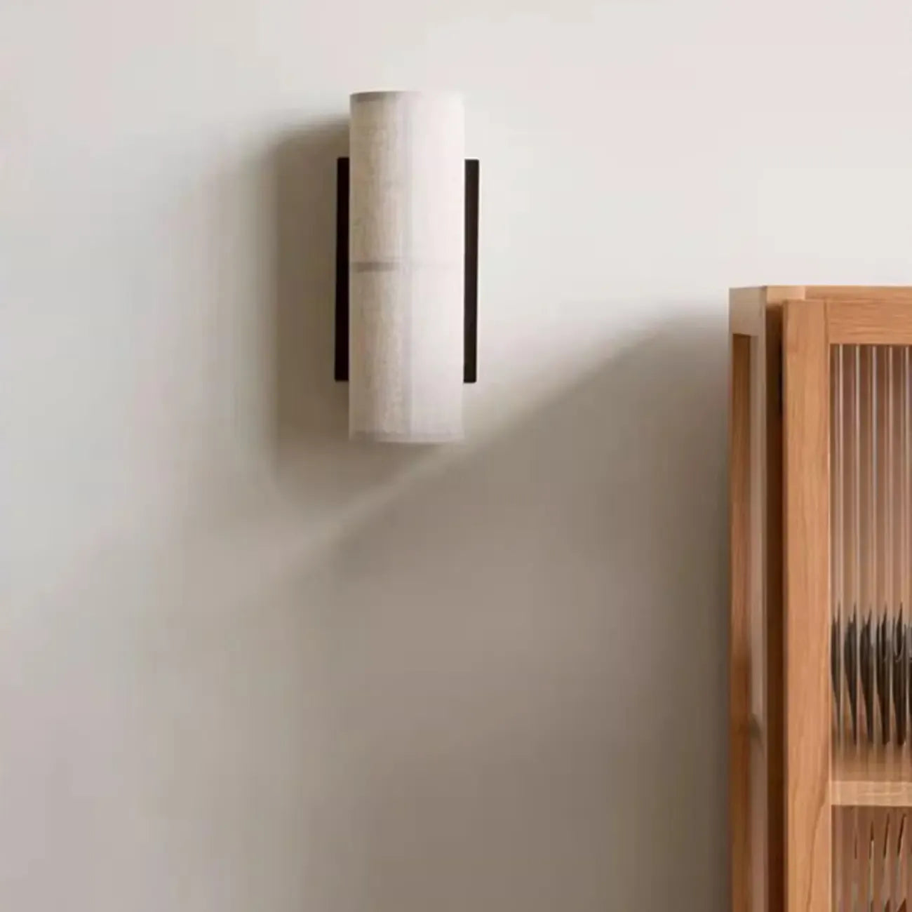 Modern Linen Beige Cylinder Wall Sconce with Switch