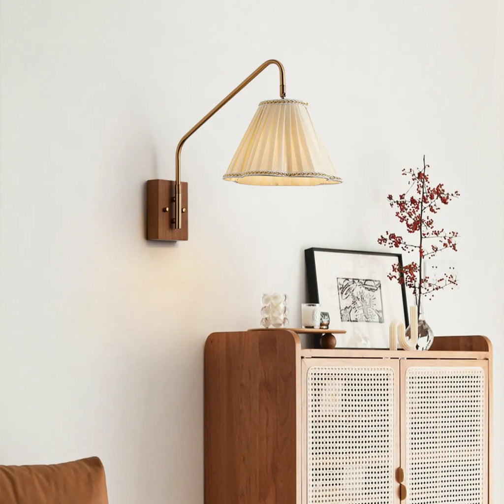 Modern Living Room Wall Light with Pleated Fabric Shade
