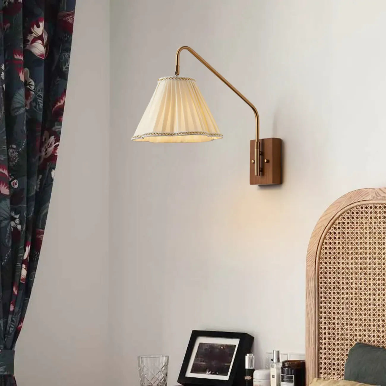 Modern Living Room Wall Light with Pleated Fabric Shade