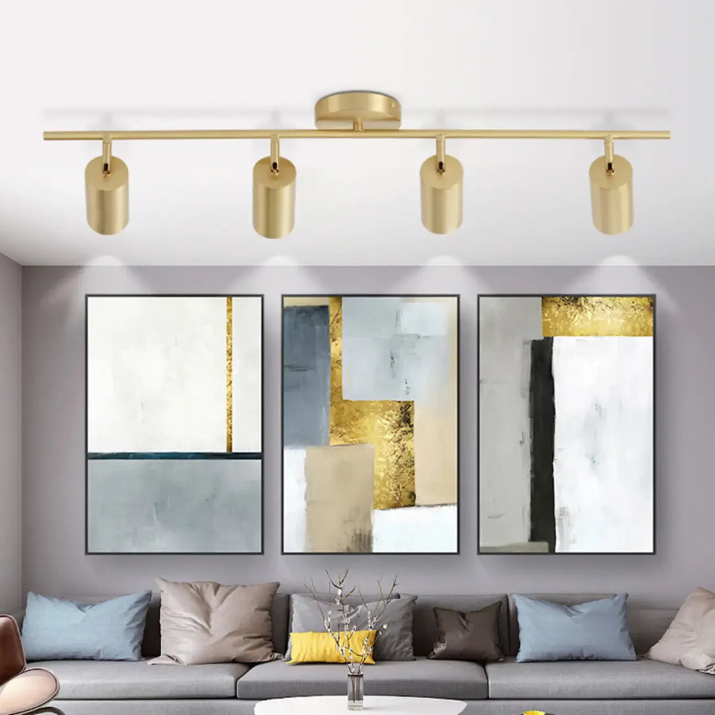 Minimalist Gold Cylinder Semi Flush Mount Adjustable Track Light