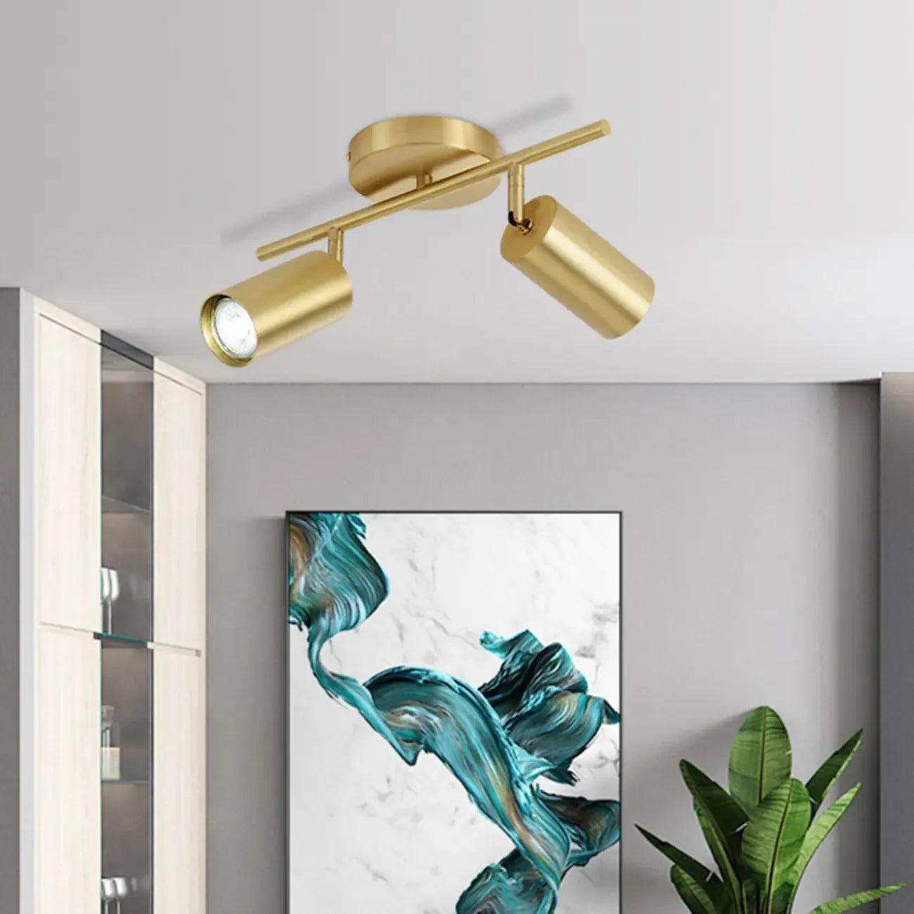 Minimalist Gold Cylinder Semi Flush Mount Adjustable Track Light