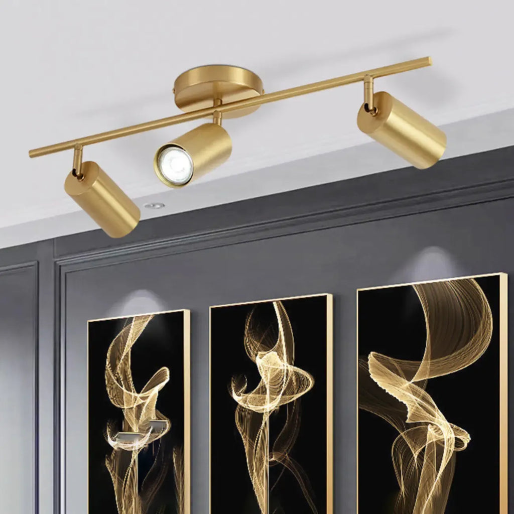 Minimalist Gold Cylinder Semi Flush Mount Adjustable Track Light