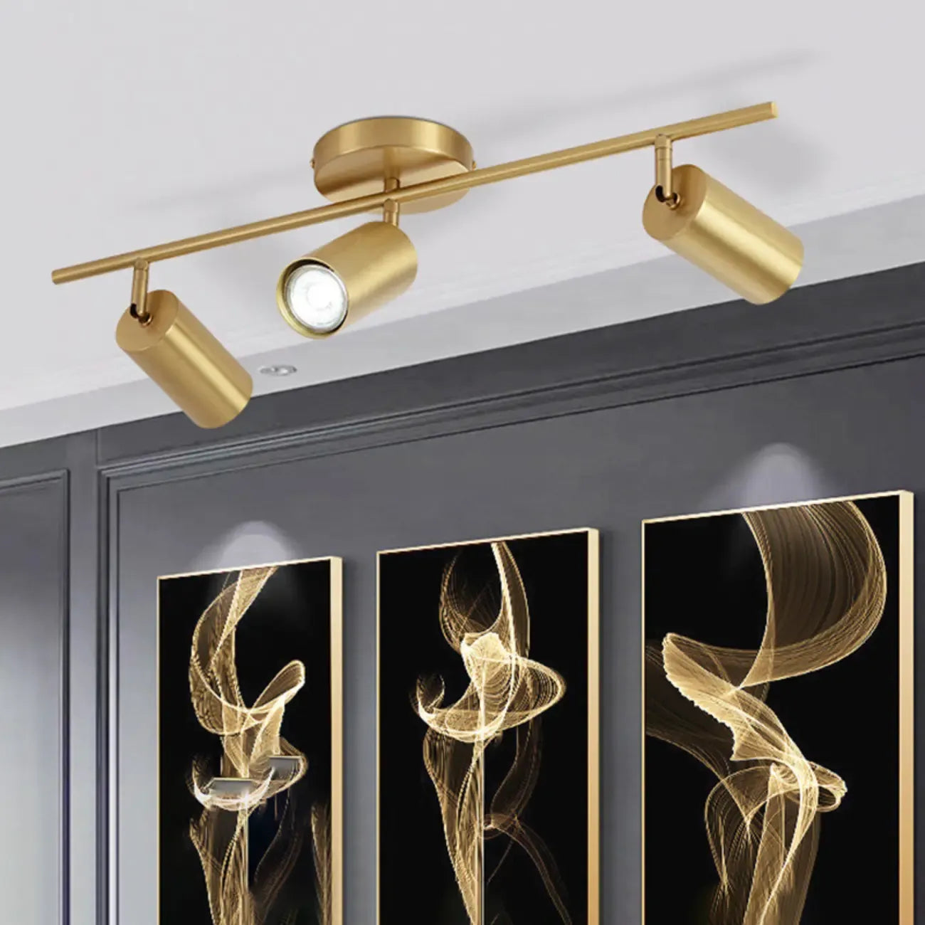 Minimalist Gold Cylinder Semi Flush Mount Adjustable Track Light