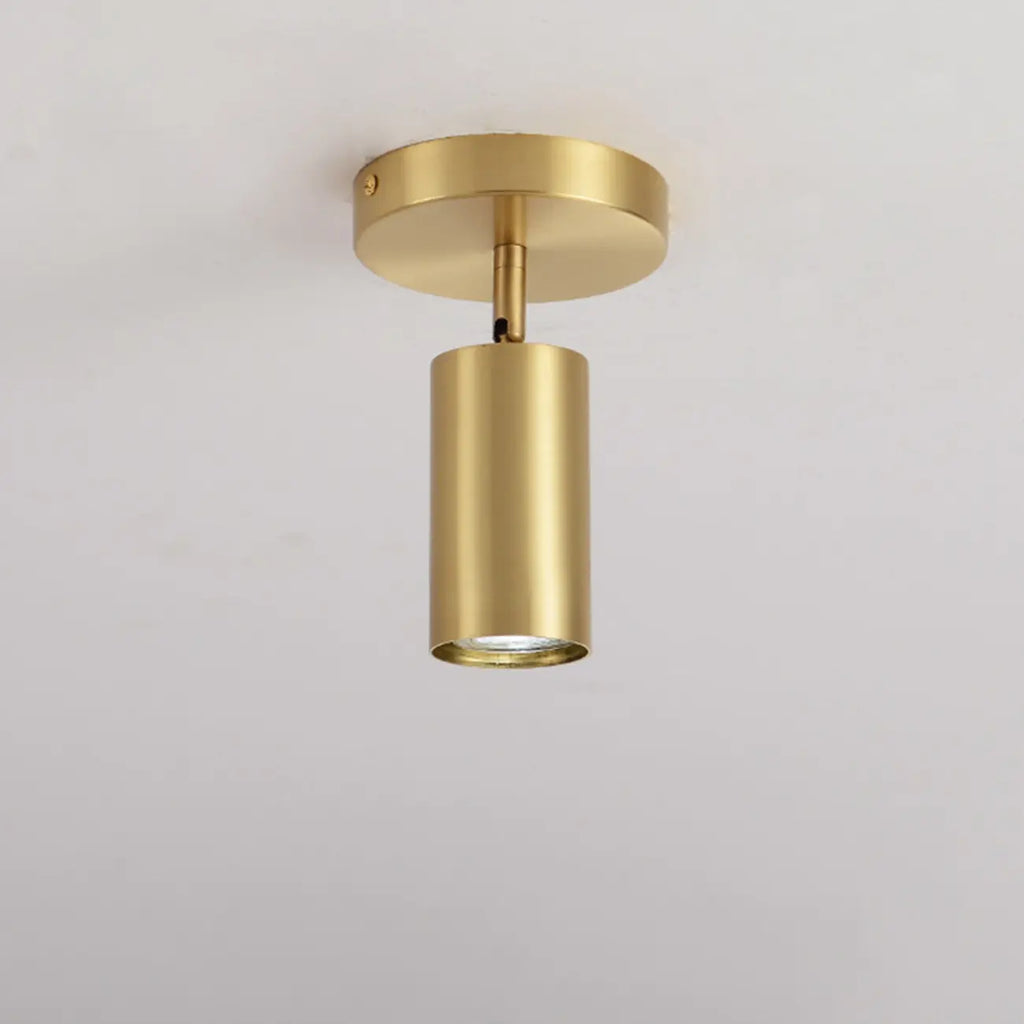 Minimalist Gold Cylinder Semi Flush Mount Adjustable Track Light