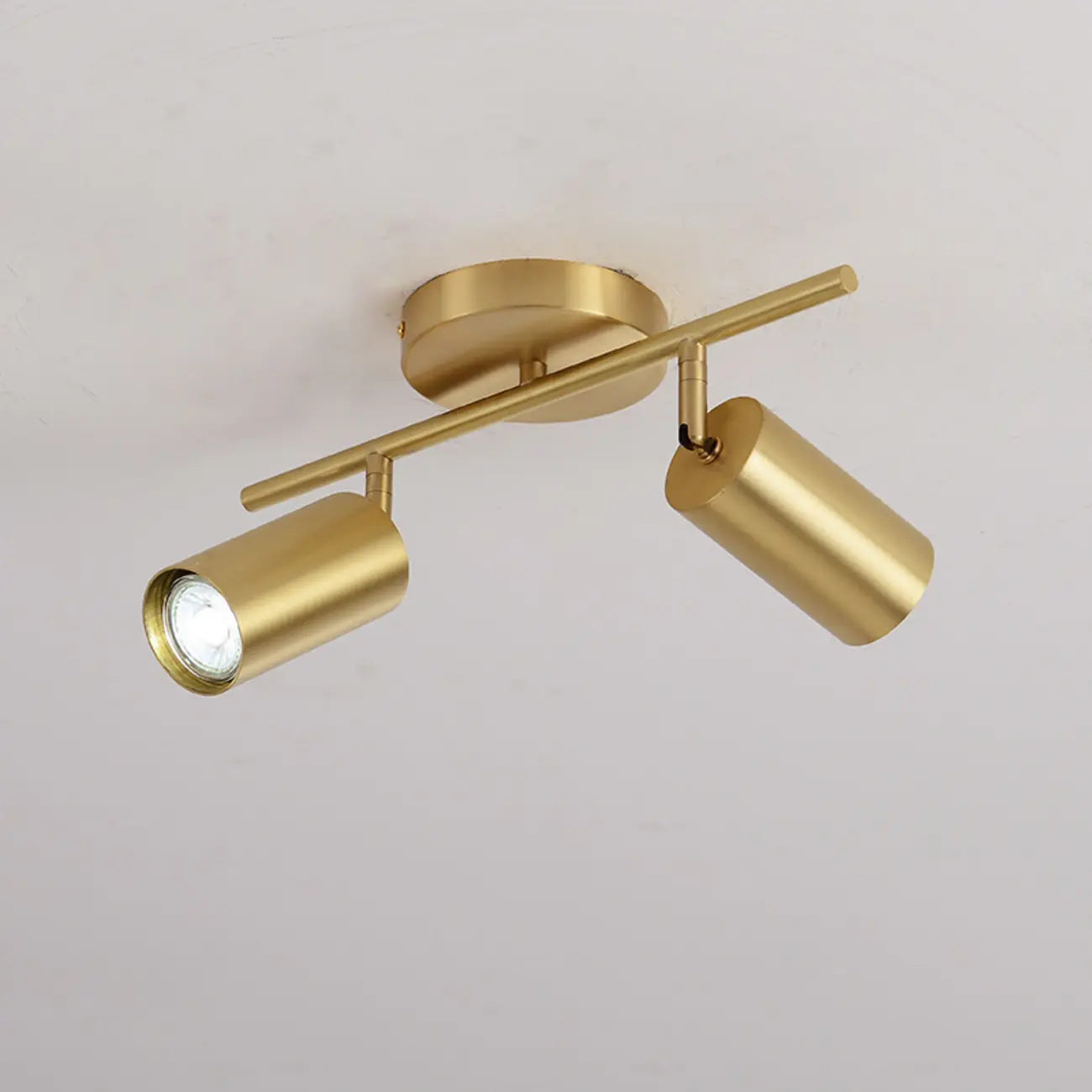 Minimalist Gold Cylinder Semi Flush Mount Adjustable Track Light