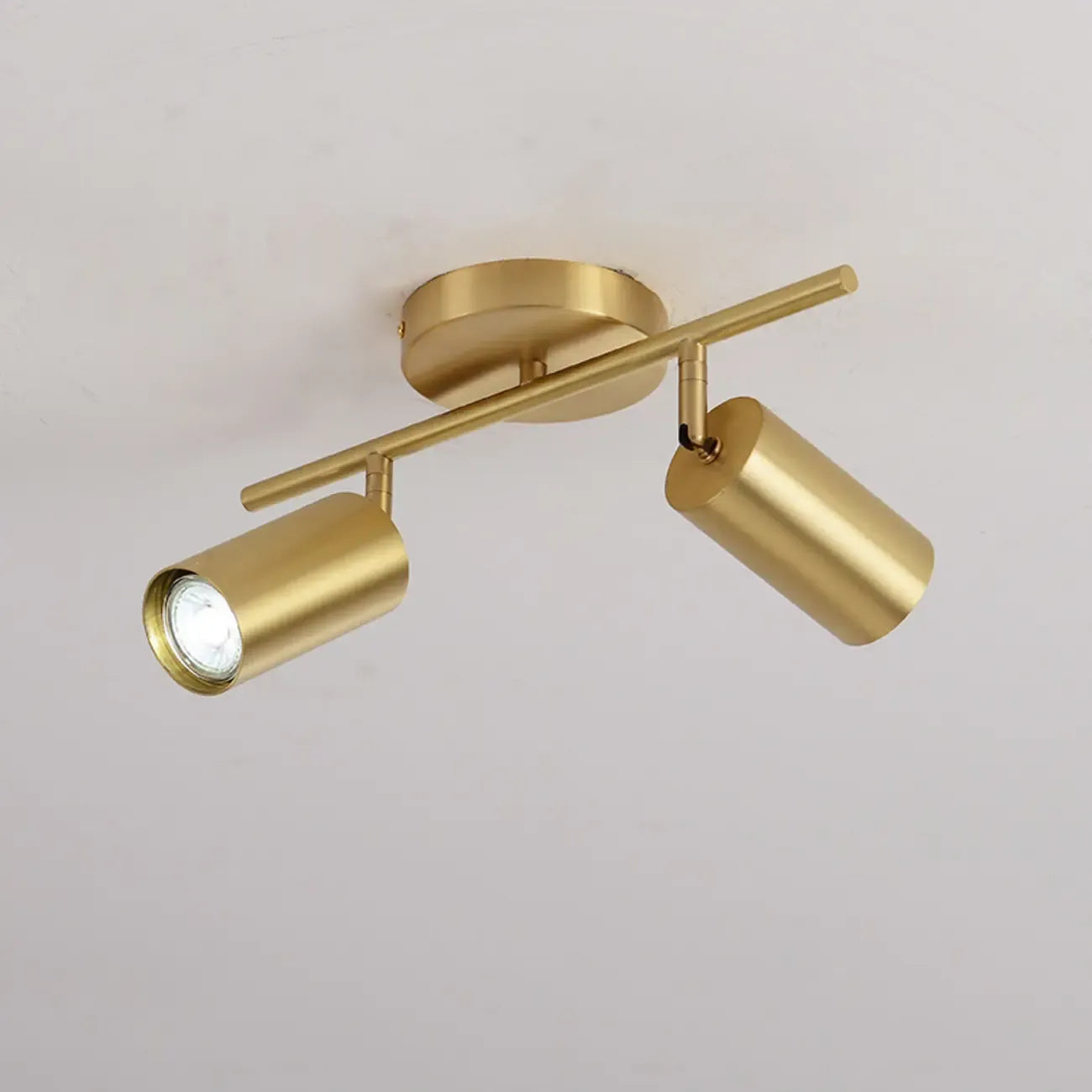 Minimalist Gold Cylinder Semi Flush Mount Adjustable Track Light