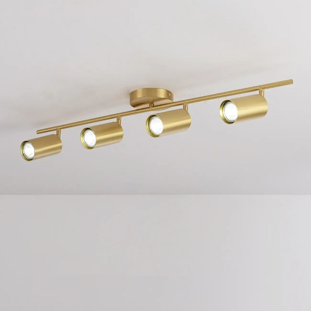 Minimalist Gold Cylinder Semi Flush Mount Adjustable Track Light