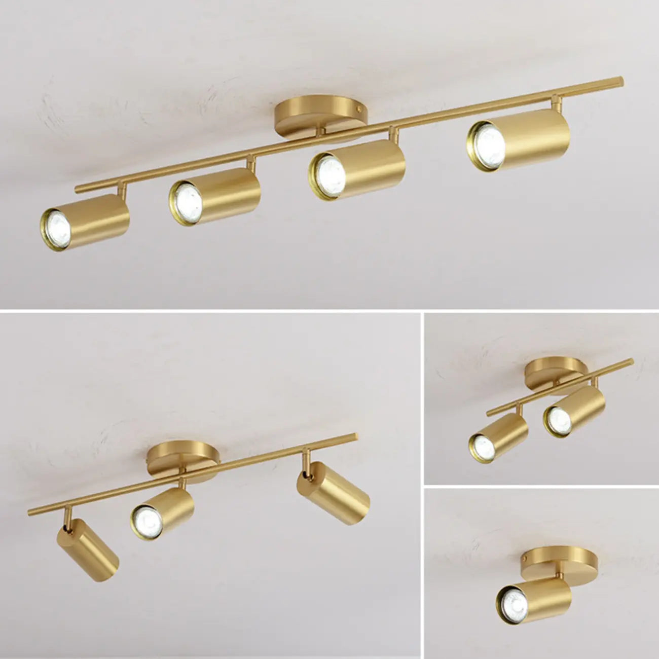 Minimalist Gold Cylinder Semi Flush Mount Adjustable Track Light