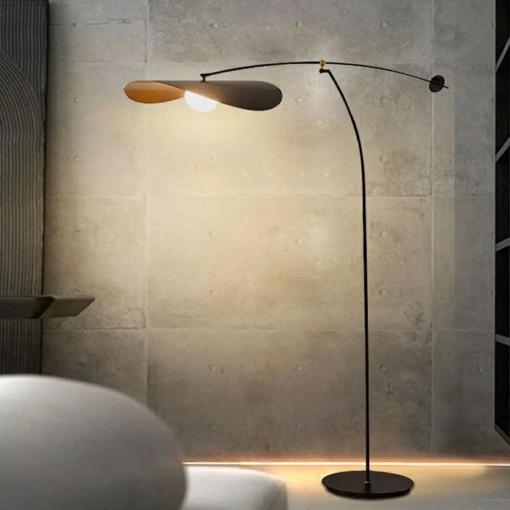63 Modern Black Gold Metal Arc Floor Lamp with Balance Arm