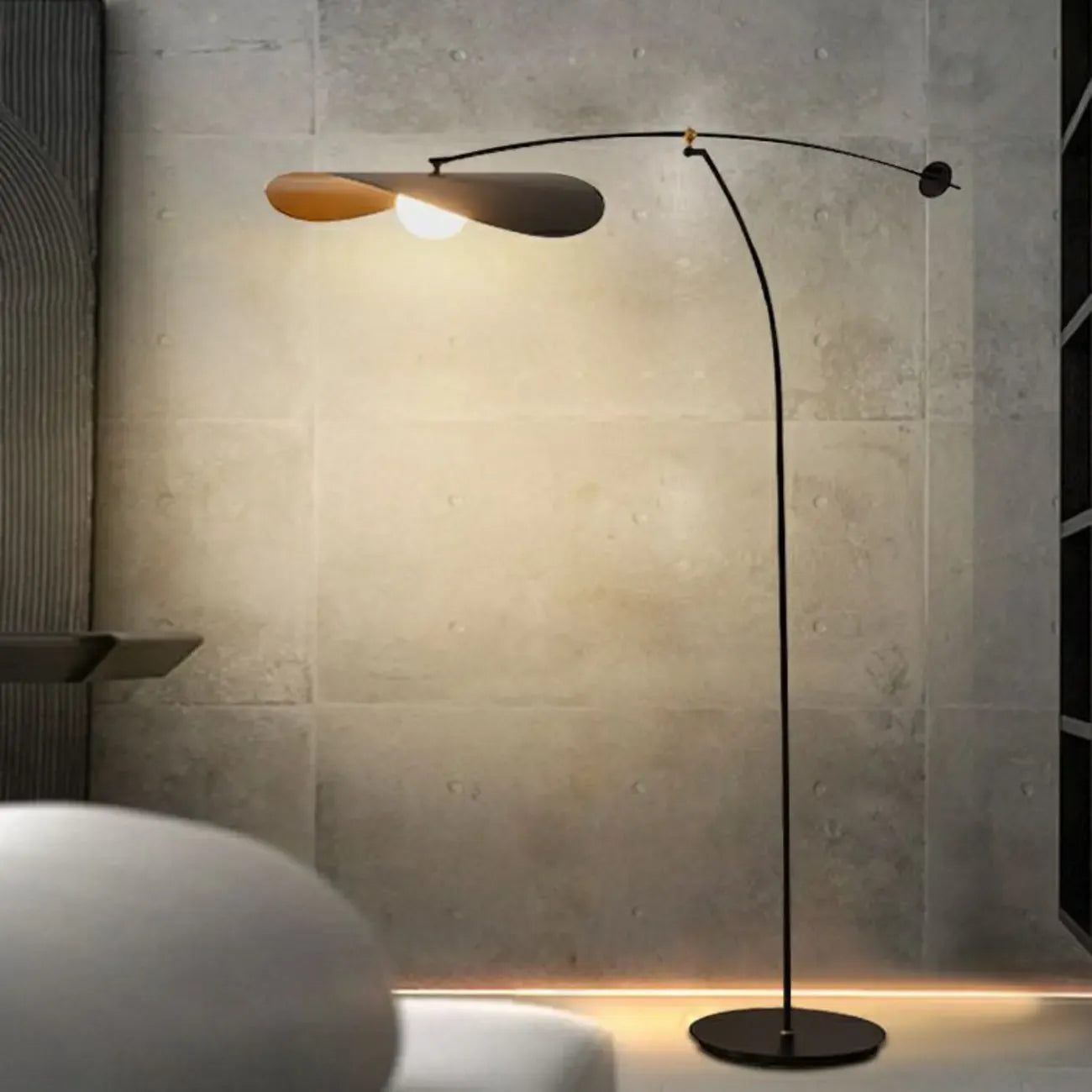 63 Modern Black Gold Metal Arc Floor Lamp with Balance Arm