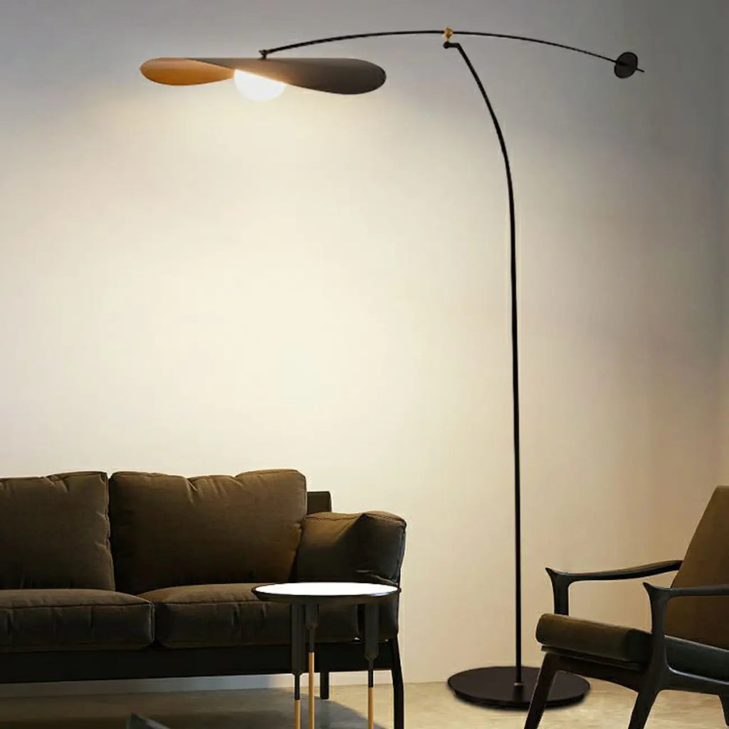 63 Modern Black Gold Metal Arc Floor Lamp with Balance Arm