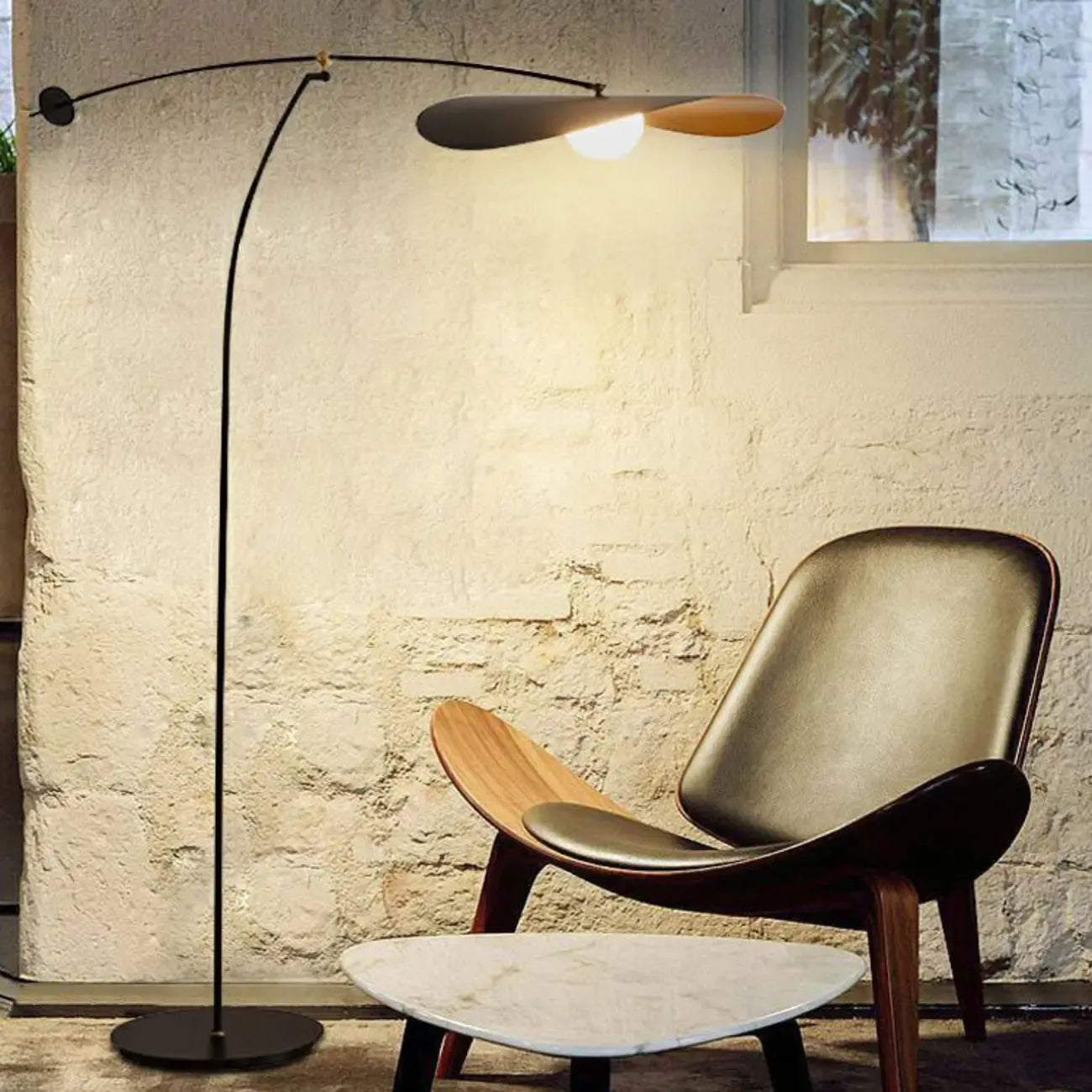 63 Modern Black Gold Metal Arc Floor Lamp with Balance Arm