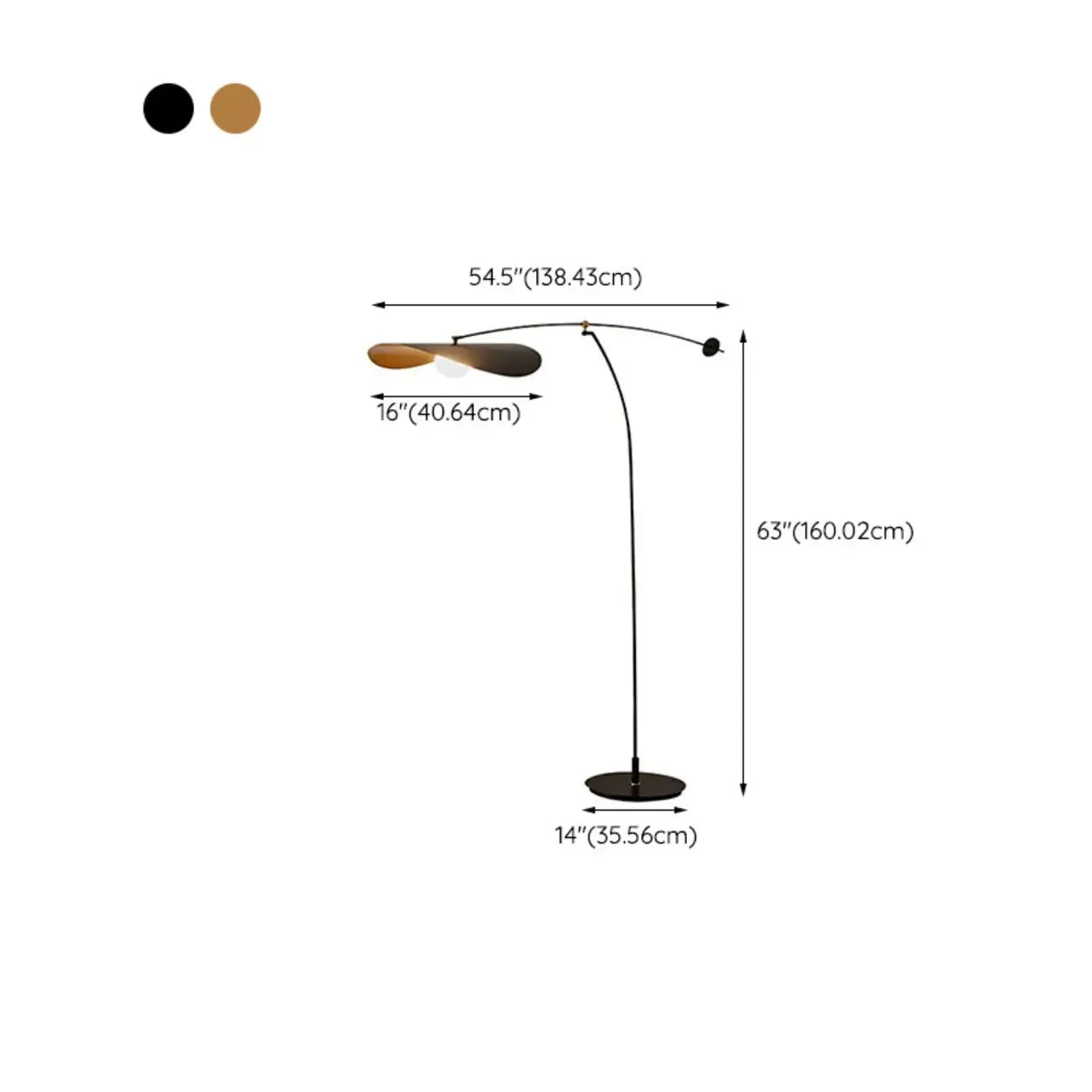 63 Modern Black Gold Metal Arc Floor Lamp with Balance Arm