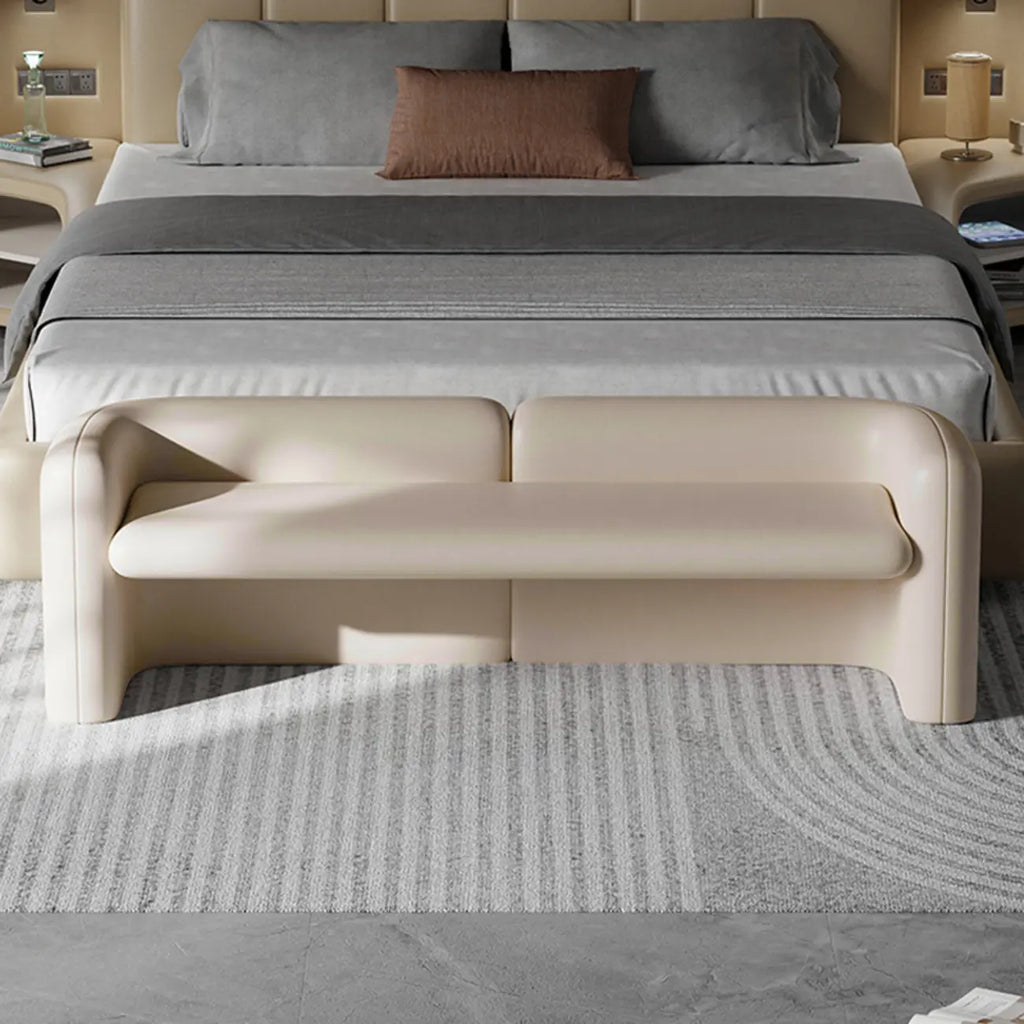 Modern Genuine Leather Cushioned Bedroom Bench