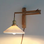 Vintage Wood Natural Plug-In Swing Arm Wall Light