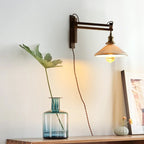 Vintage Wood Natural Plug-In Swing Arm Wall Light
