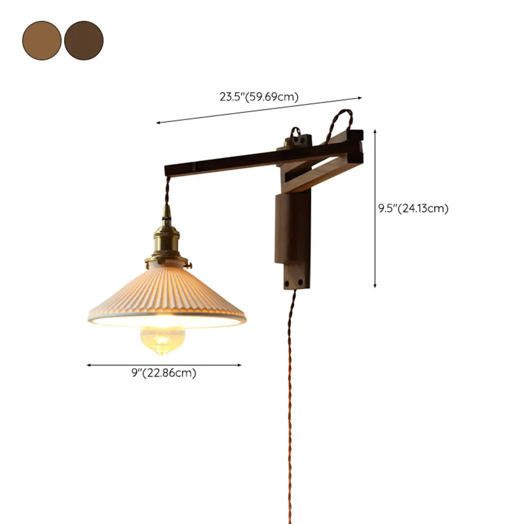 Vintage Wood Natural Plug-In Swing Arm Wall Light