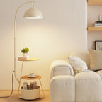 Arc Modern Cream Iron Bowl Floor Lamp with Shelf