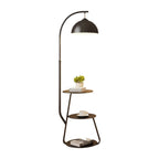 Arc Modern Cream Iron Bowl Floor Lamp with Shelf