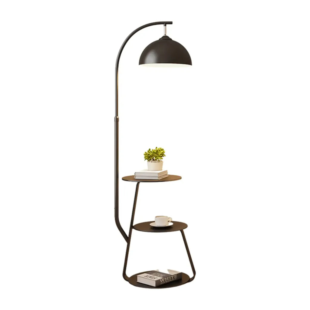 Arc Modern Cream Iron Bowl Floor Lamp with Shelf