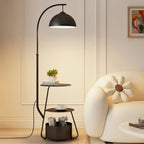 Arc Modern Cream Iron Bowl Floor Lamp with Shelf