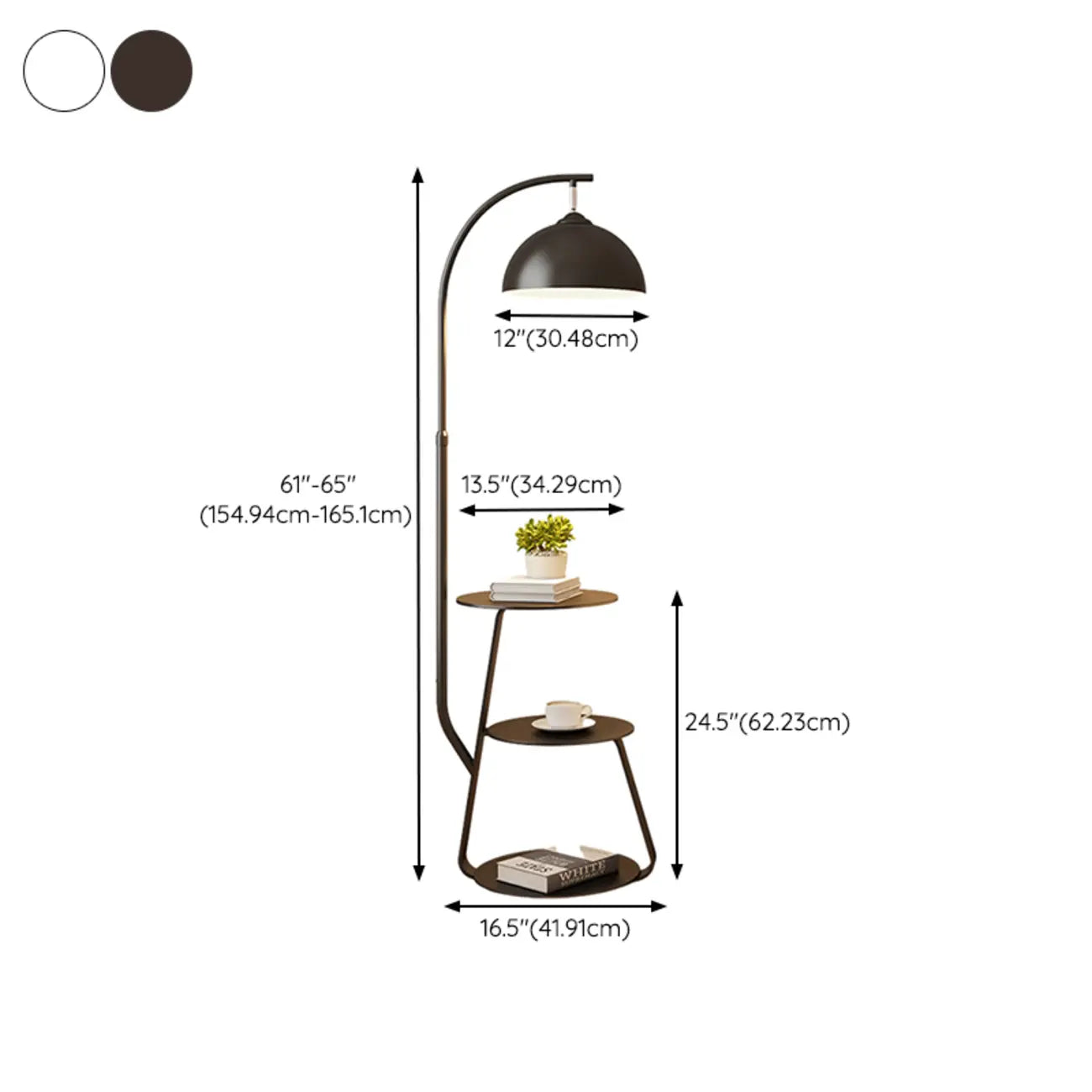 Arc Modern Cream Iron Bowl Floor Lamp with Shelf