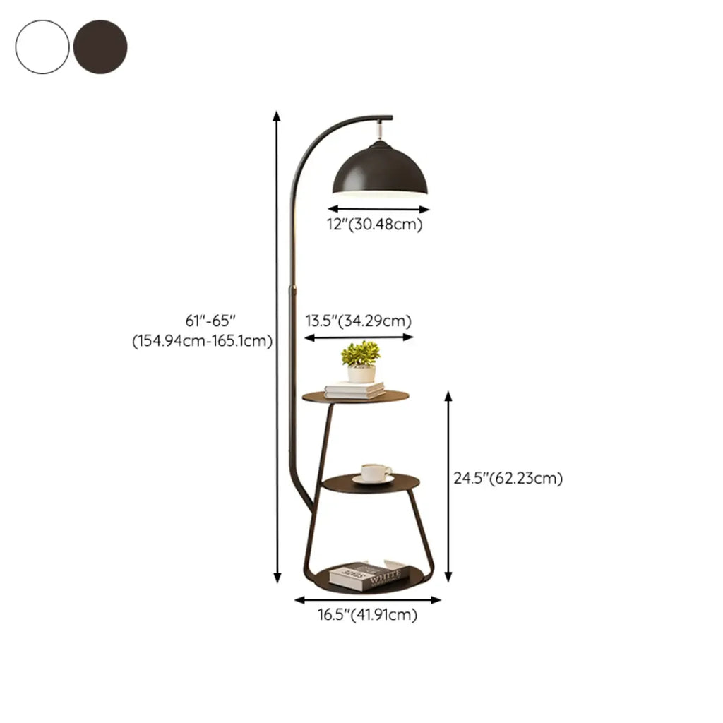 Arc Modern Cream Iron Bowl Floor Lamp with Shelf