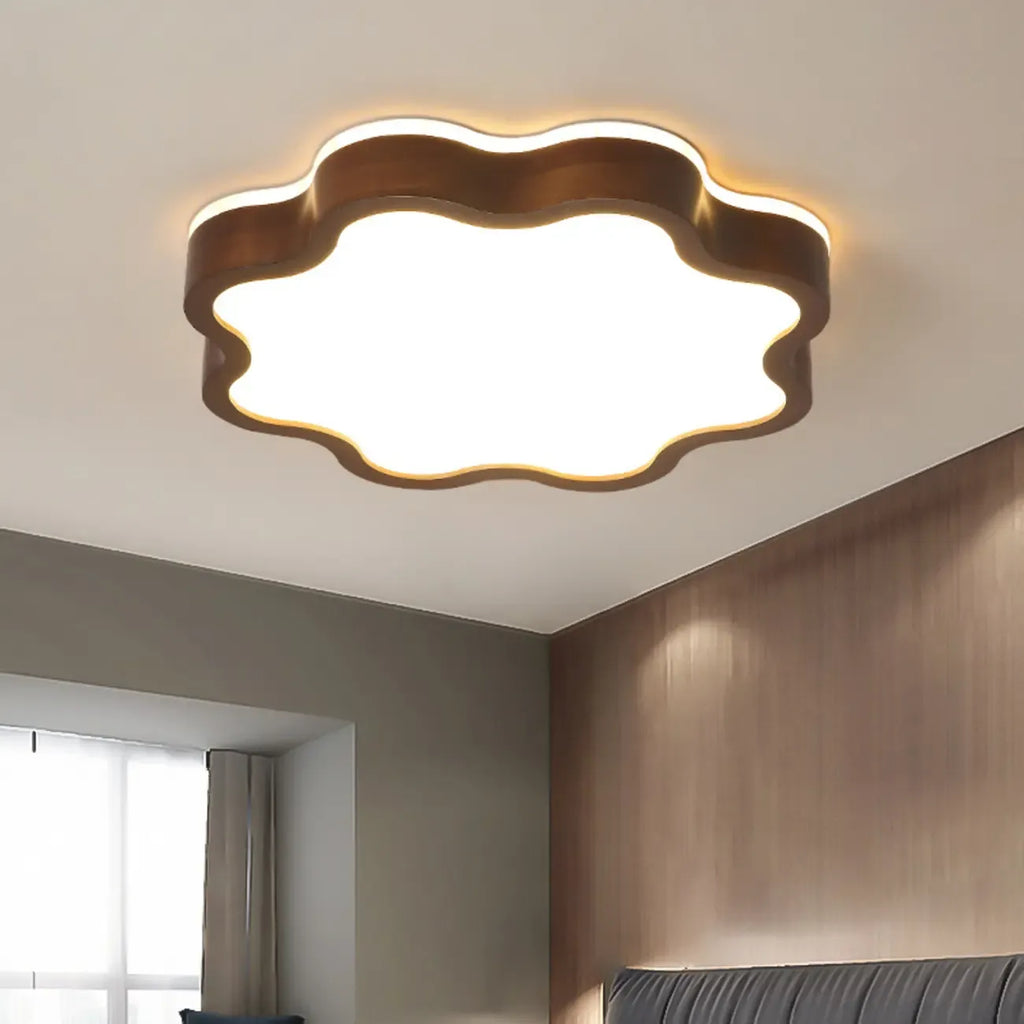 Walnut Wood Floral LED Flush Mount Ceiling Light